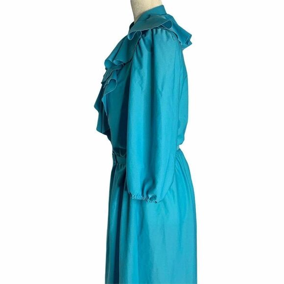 Vintage Key Hole Ruffle Midi Dress M Blue - Picture 5 of 10